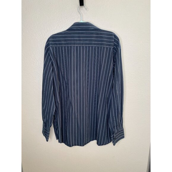 Men’s Utopia Black Gray Striped Button-Down Long-Sleeve Shirt XXL Cotton Collar - Picture 5 of 6
